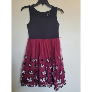 Girls Dress Burgundy‎ & Black with Butterflies Size 10